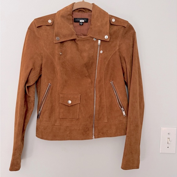 NWOT Slate & Willow Suede Moto Jacket in Brown Chestnut - Small - Picture 8 of 14